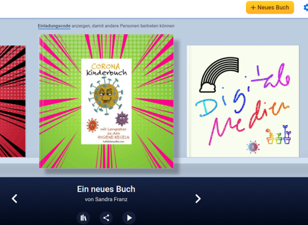 Screenshot Book Creator Bibliothek mit Beispielbüchern. 