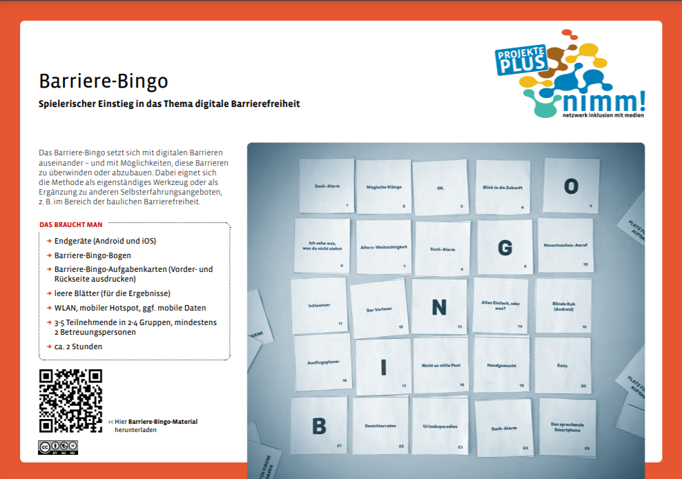 Screenshot der Projekte-Plus Karte zum Barriere Bingo