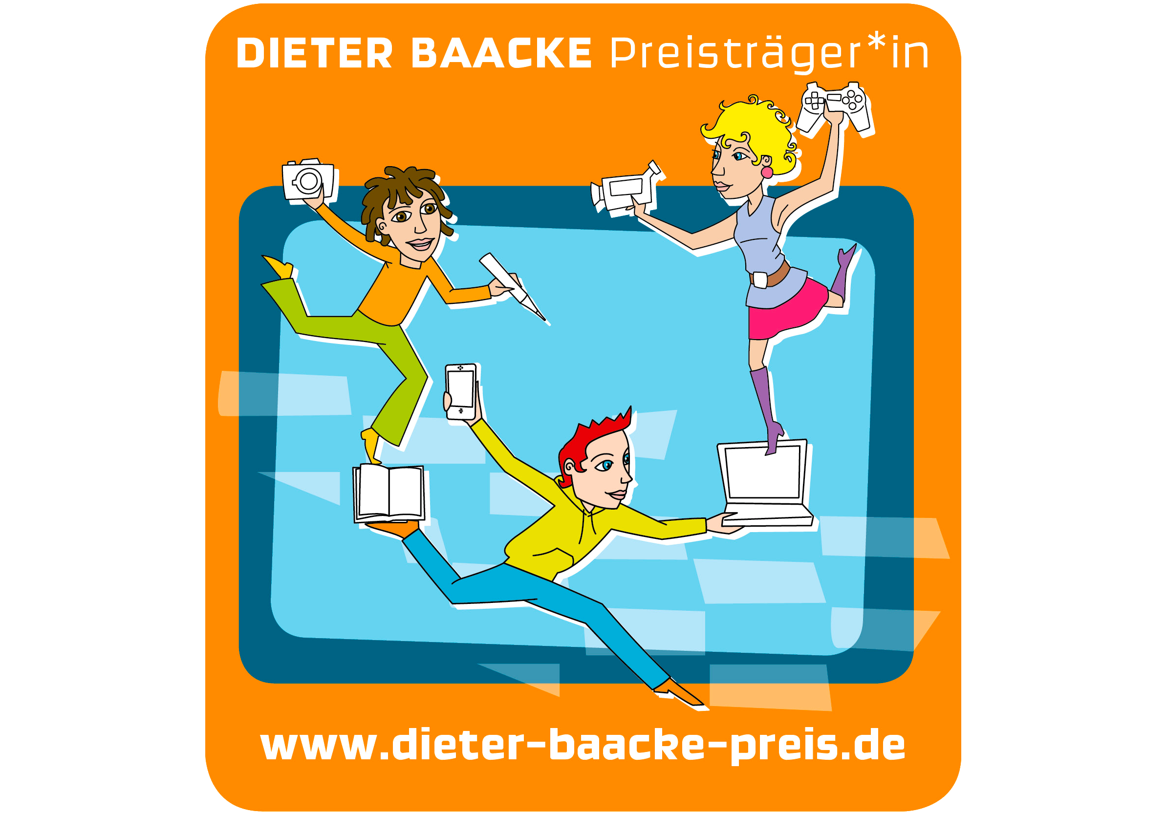 Dieter Baacke Preisträger*in
Bunte Figuren mit Kameras, Controllern und Büchern.
www.dieter-baacke-preis.de